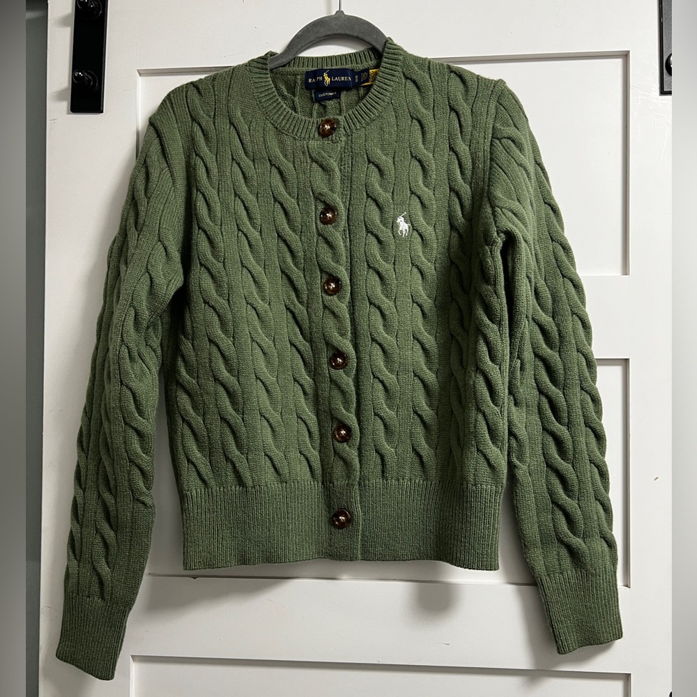 Women's Green Cable-knit Wool-blend Cardigan